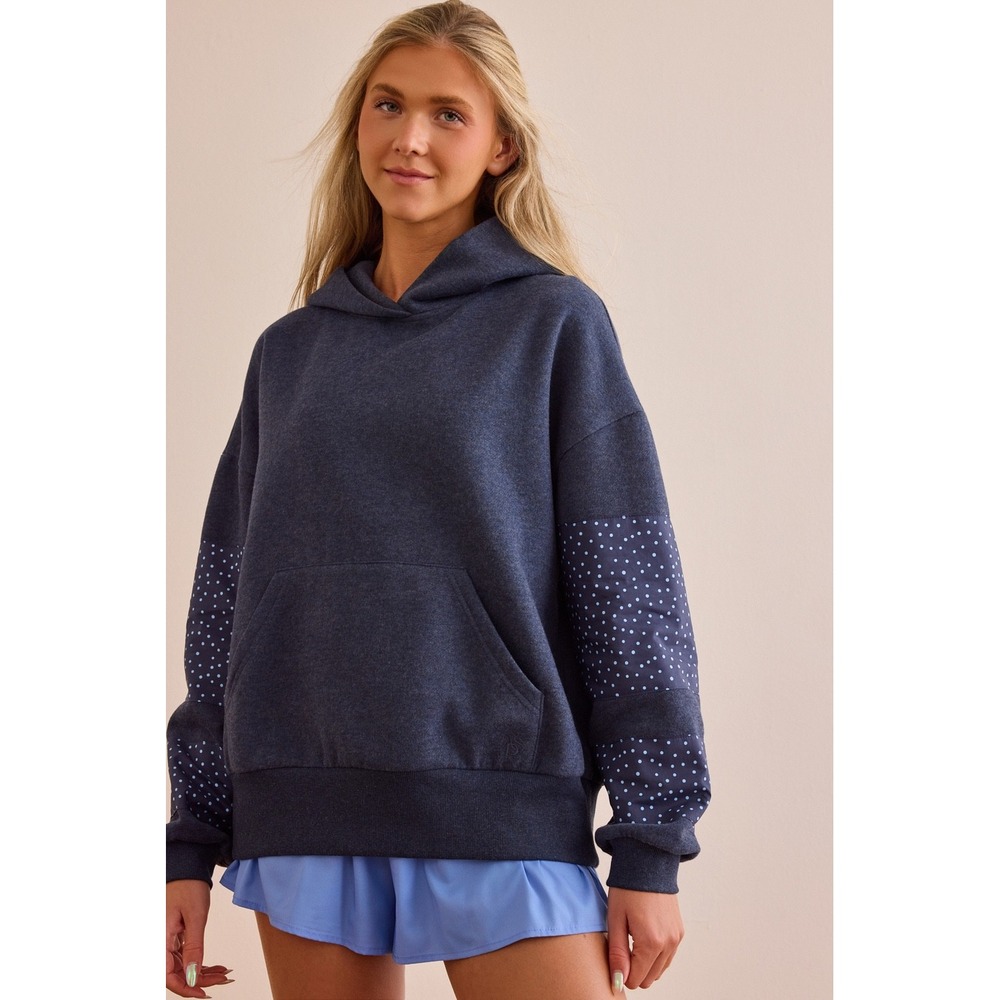 AS Revival Womens Navy Polka Dot Sleeve Oversized Hoodie Size XS